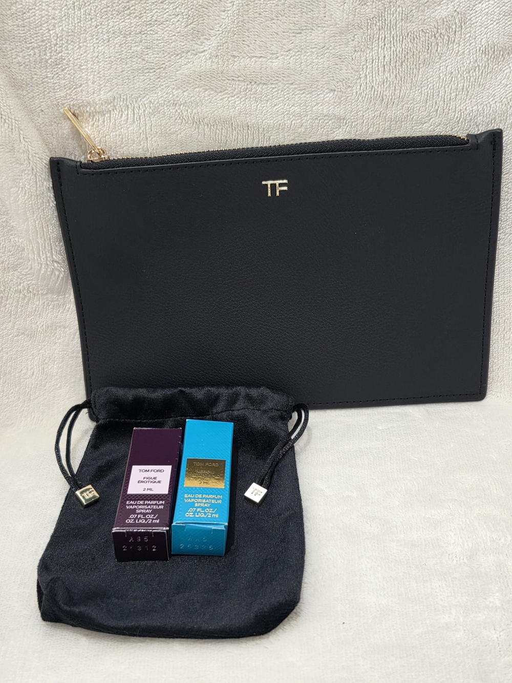 Tom Ford Black Leather Zip Pouch Clutch & Black Pouch.